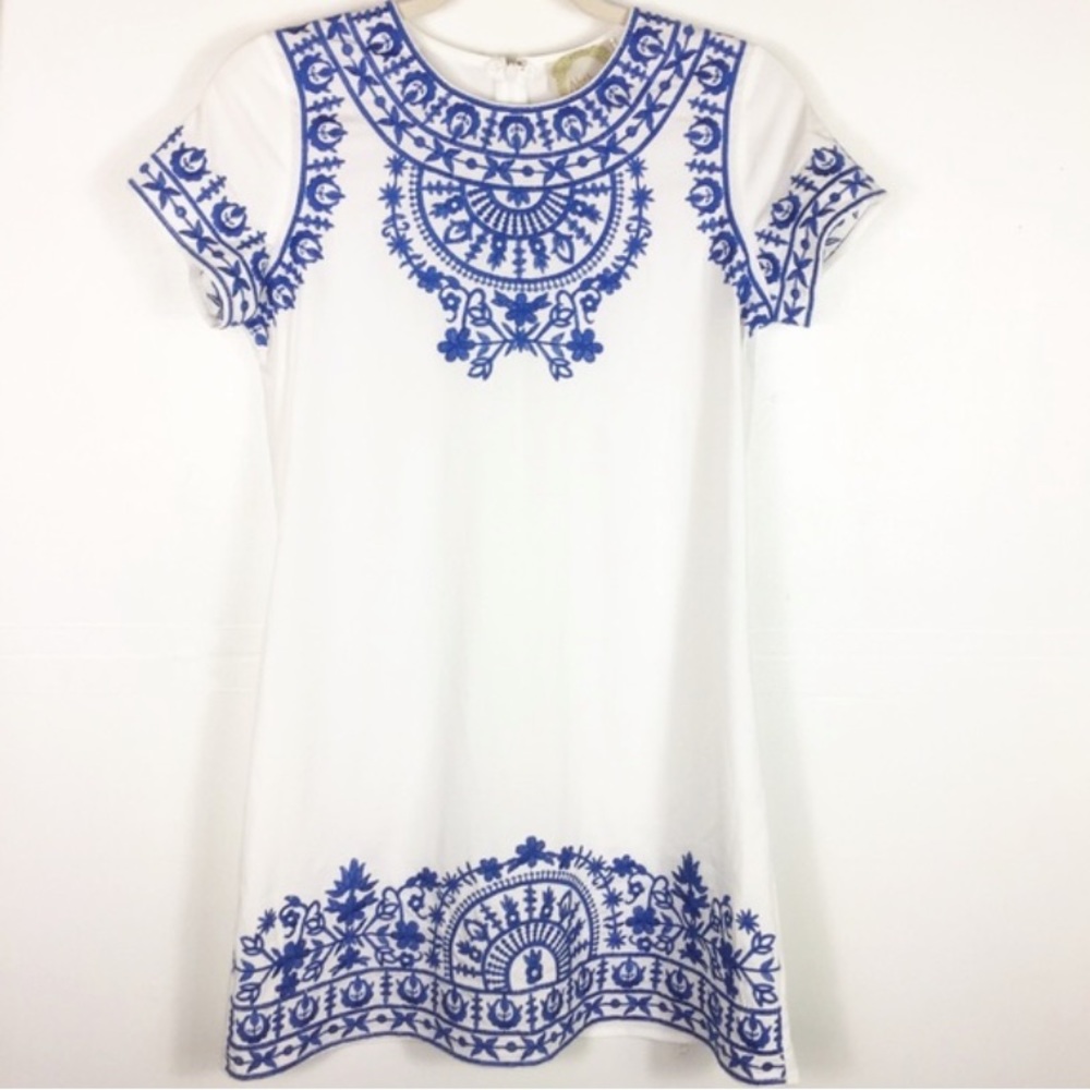 Dainty Hooligan White Dress with Royal Blue Embroidery